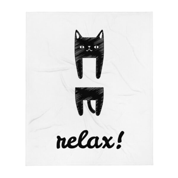 Decke mit Katzenmotiv - "Relaxing Cat" Design in Weiß