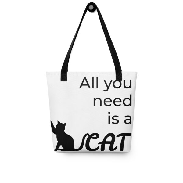 Jutebeutel mit Spruch "All you need is a cat" aus wetterfestem Polyestergewebe