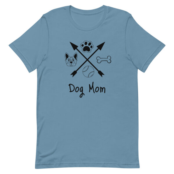 T-Shirt Katzenmotiv - "Dog Mom" Unisex-T-Shirt in Blau mit Hundegrafiken und Schriftzug "Dog Mom"